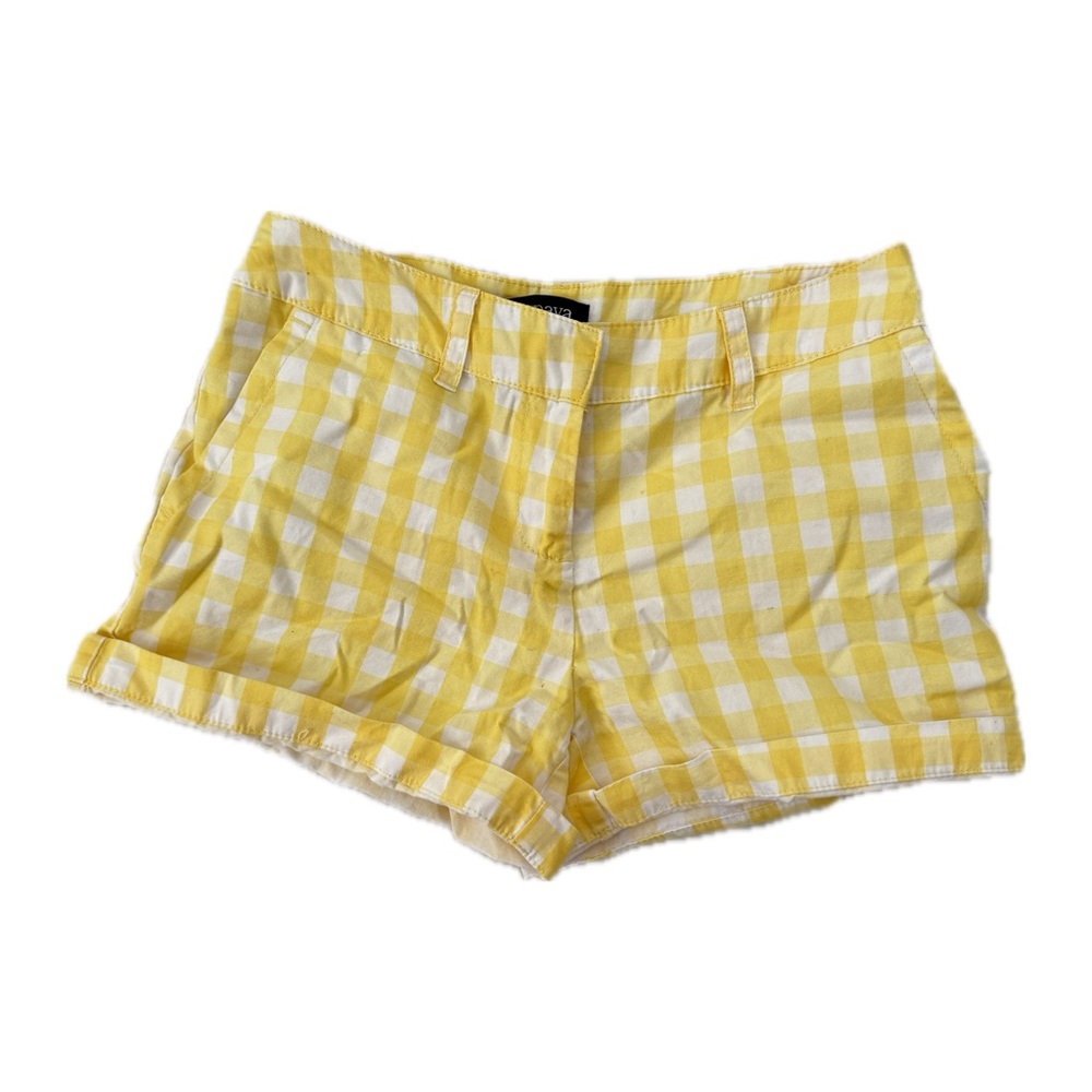 Papaya Yellow Checkered High Waist Shorts